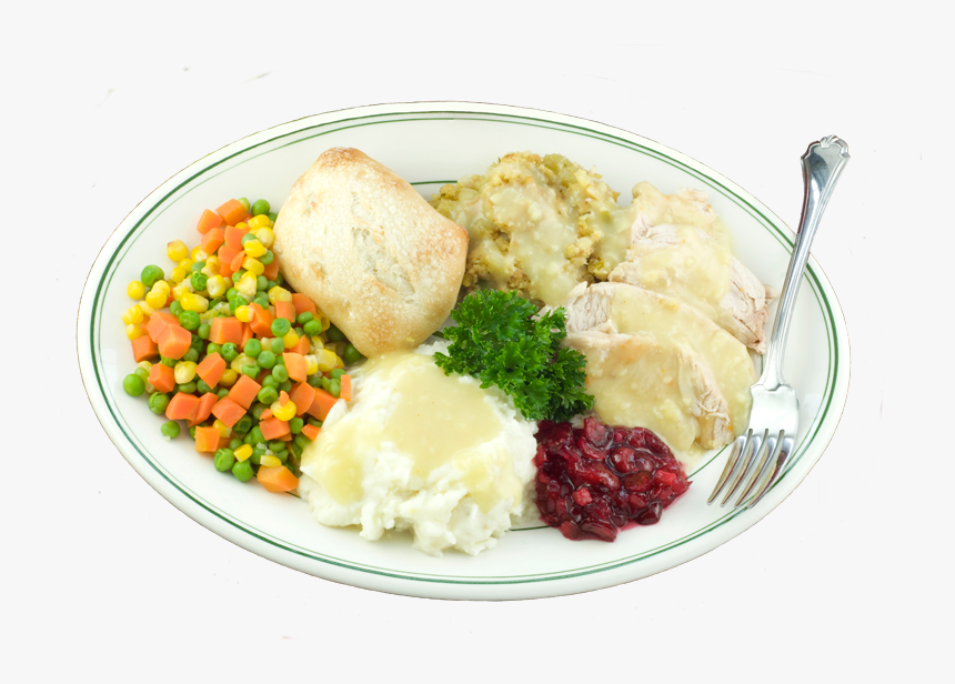 Thanksgiving-plate - Turkey Mashed Potatoes Gravy Vegetables, HD Png Download, Free Download