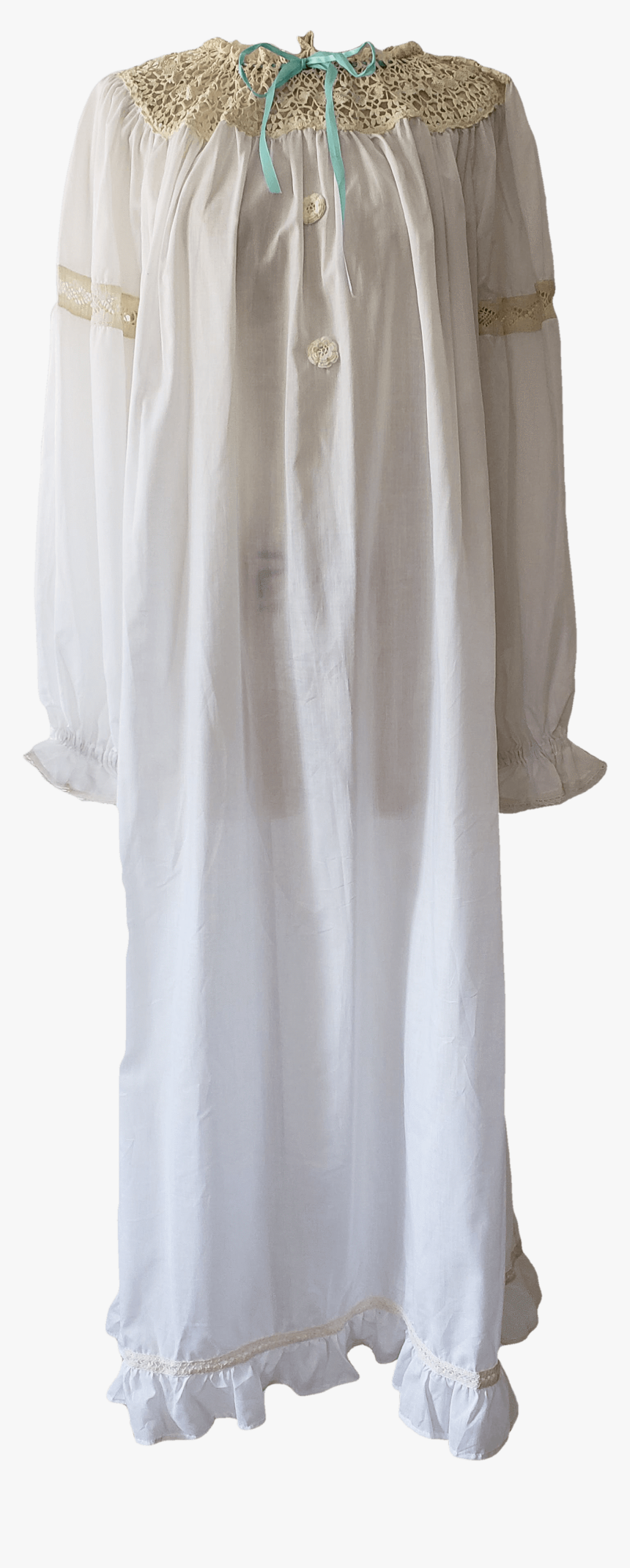 50"s White Nightgown With Crochet And Blue Ribbon - A-line, HD Png Download, Free Download