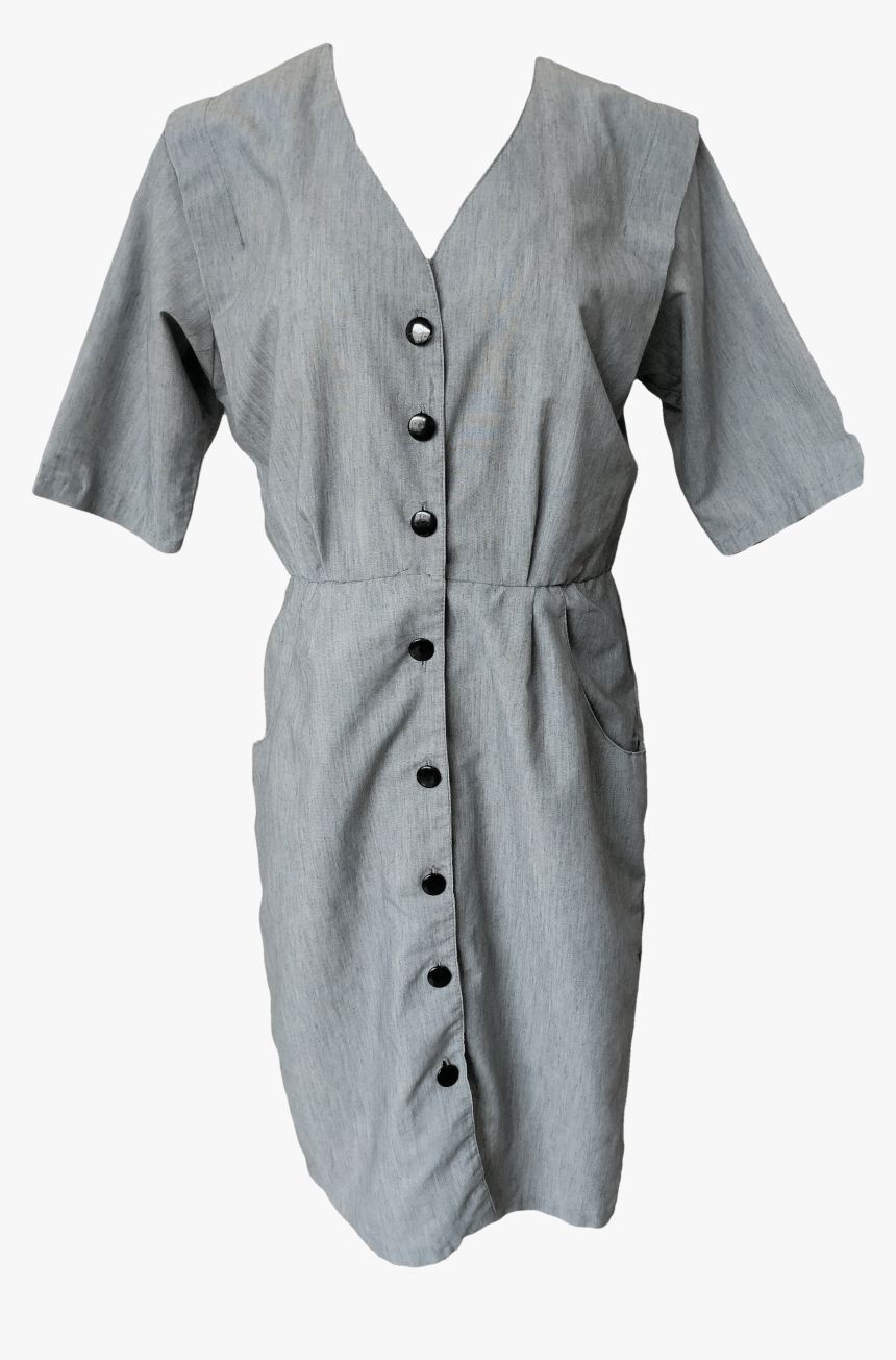 80"s Gray Button Up Dress - Blouse, HD Png Download, Free Download