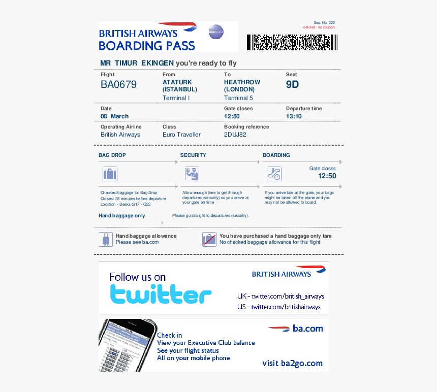 British Airways Boarding Pass Pdf, HD Png Download, Free Download