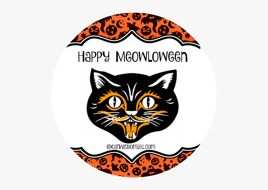 Halloween Round Meowloween - Vintage Halloween Cat Vector, HD Png Download, Free Download