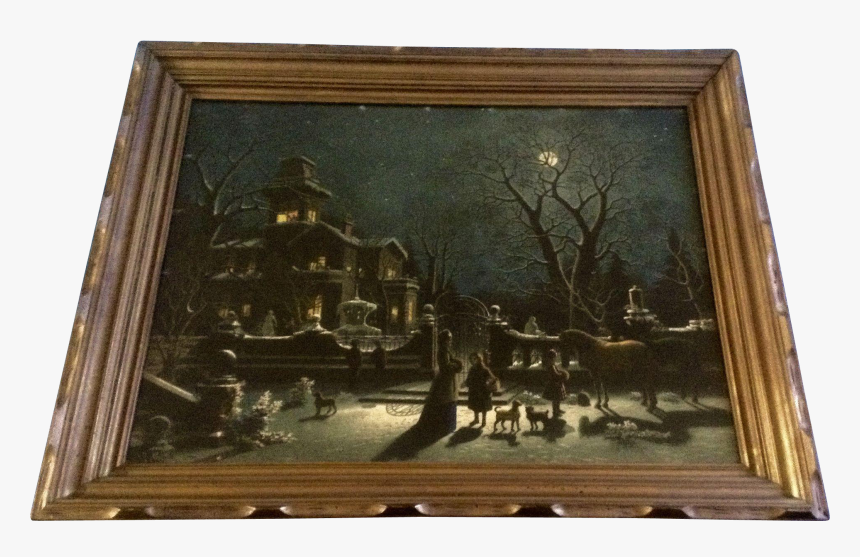 Gorgeous Victorian House Moon Reflection Night Scene - Picture Frame, HD Png Download, Free Download