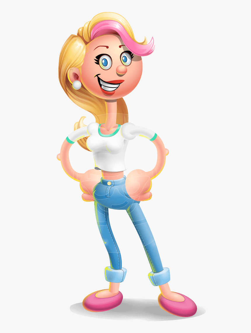 Cute Blonde Girl In Jeans Cartoon Vector 3d Character - Construction Cartoon Girl Vector, HD Png Download, Free Download