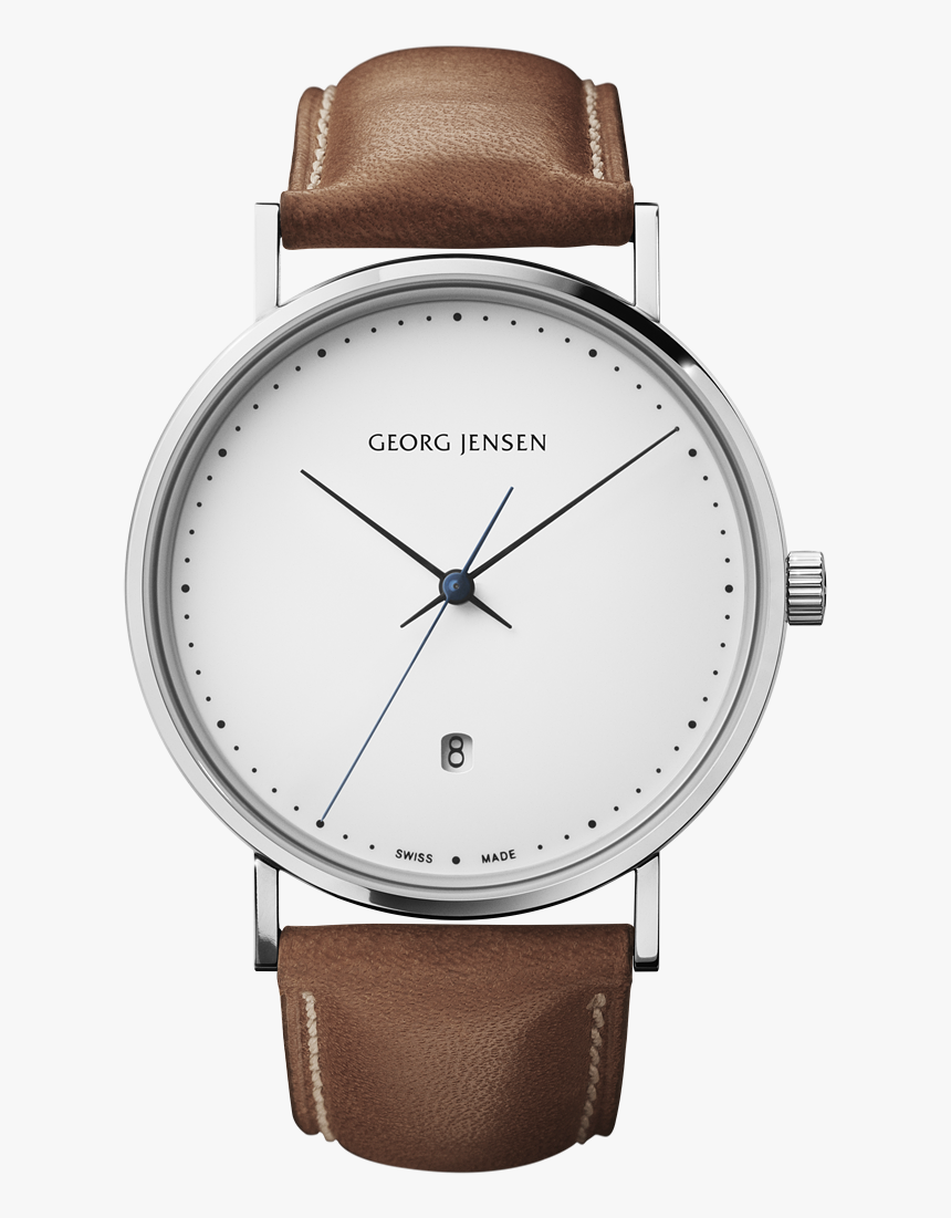 41 Mm, Quartz, White Dial, Brown Leather Strap - Georg Jensen Watch Mens, HD Png Download, Free Download