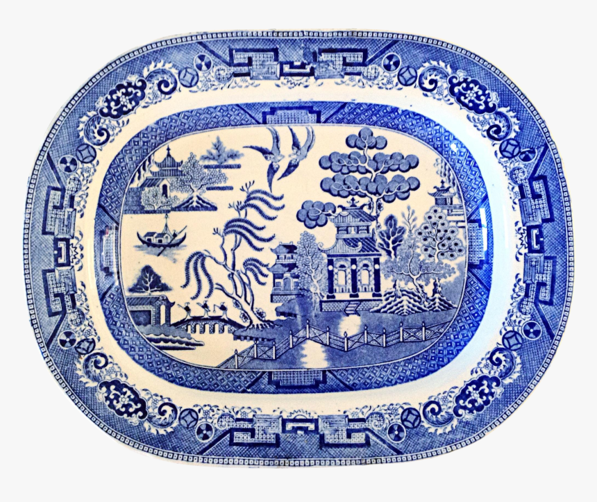 English Blue Willow Chinoiserie Serving Platter - Blue And White Porcelain, HD Png Download, Free Download