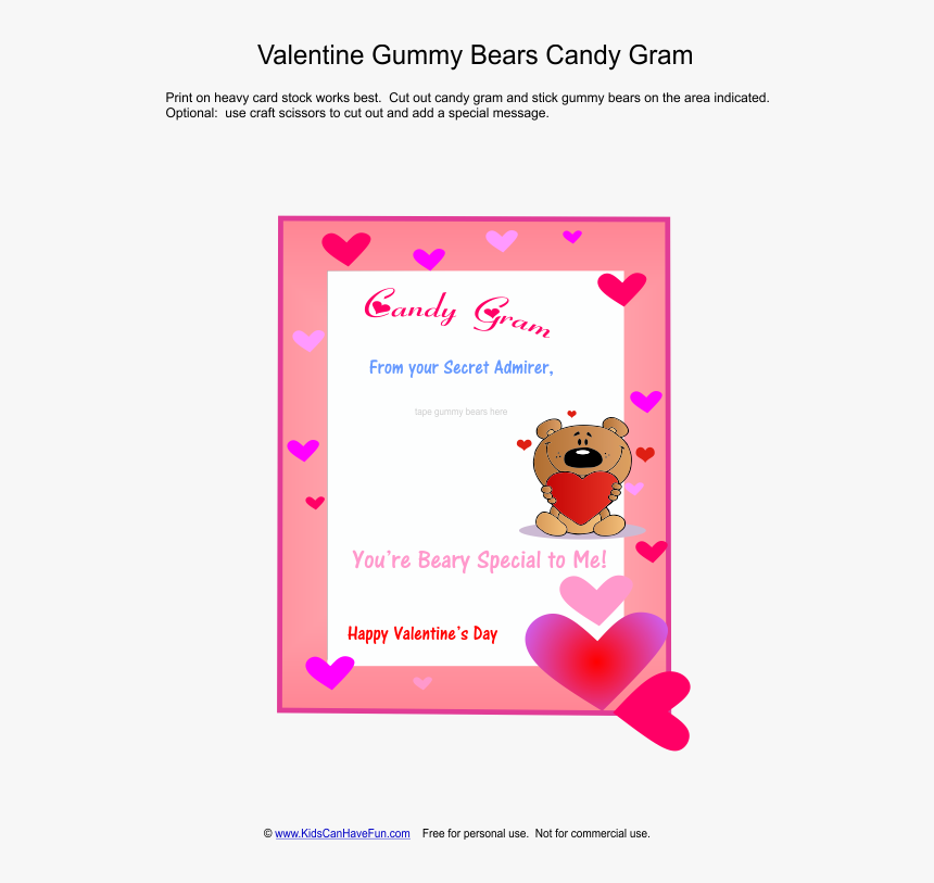 Transparent Gram Clipart - Valentine's Day Candy Gram Template Card, HD Png Download, Free Download