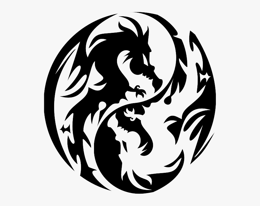 Stencil Chinese Yin Japanese Dragon Yang Clipart - Yin Yang Dragon Symbol, ...