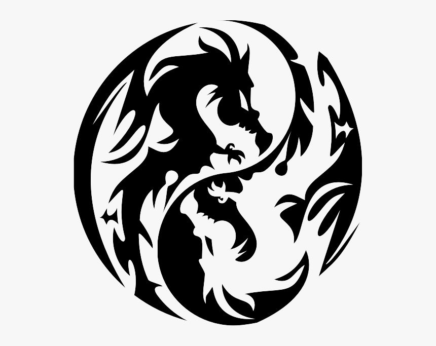 Stencil Chinese Yin Japanese Dragon Yang Clipart - Yin Yang Dragon Symbol, HD Png Download, Free Download