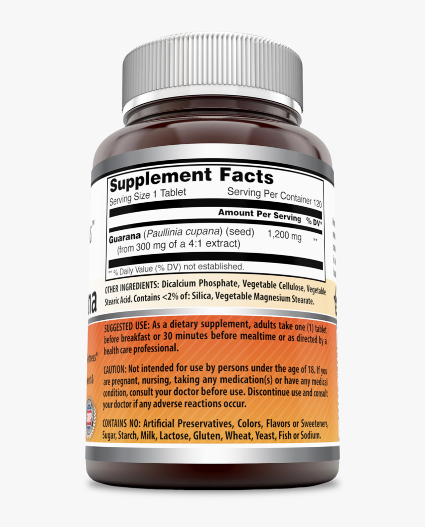 Amazing Formulas Super Guarana 1200 Mg 120 Tablets - Turmeric Veggie Capsules, HD Png Download, Free Download