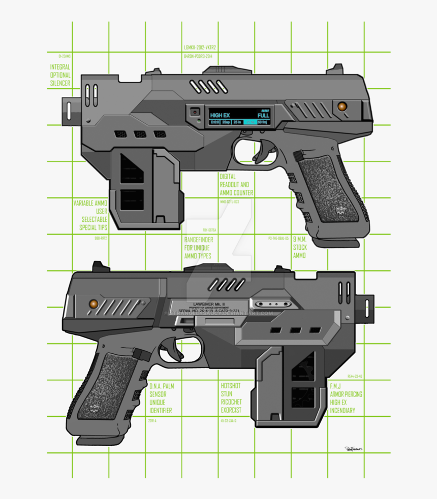 Scifi Vector Art - Lawgiver Mk2 Blueprint, HD Png Download, Free Download