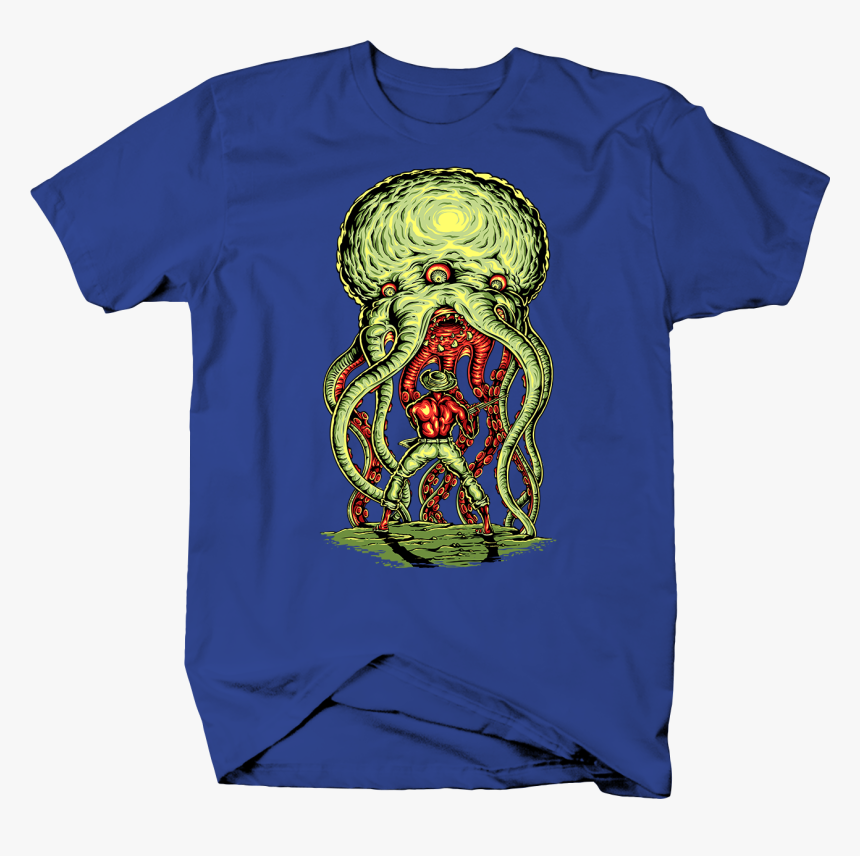 Cthulhu And Man With Shot Gun Hp Lovecraft Monster - One Color T Shirt ...