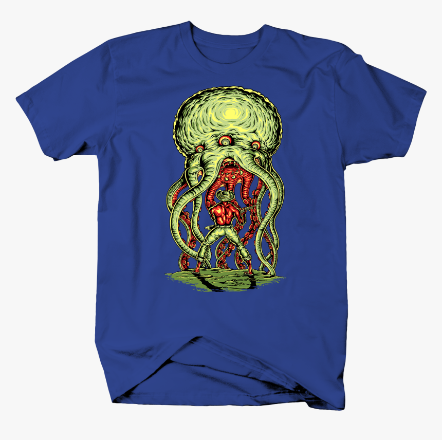 Cthulhu And Man With Shot Gun Hp Lovecraft Monster - One Color T Shirt Designs, HD Png Download, Free Download