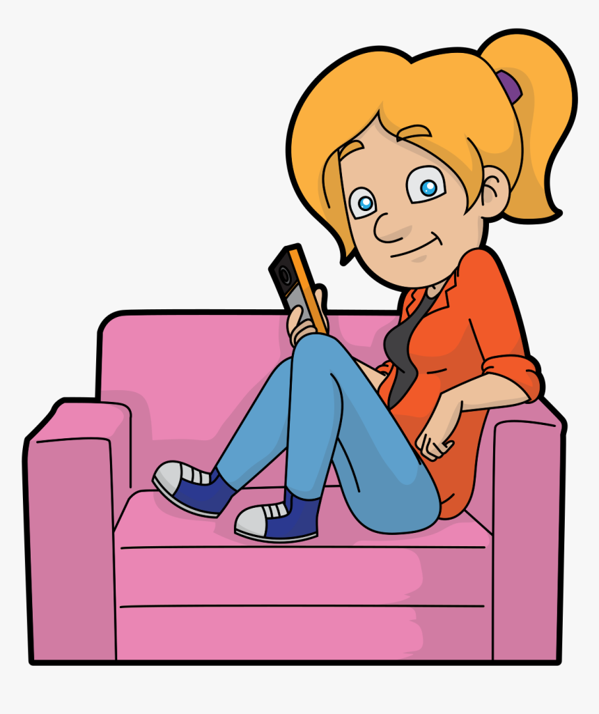 Woman Using Phone Cartoon, HD Png Download, Free Download