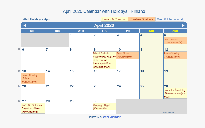April 2020 Calendar With Fin Holidays - French Holidays In January 2020, HD Png Download, Free Download