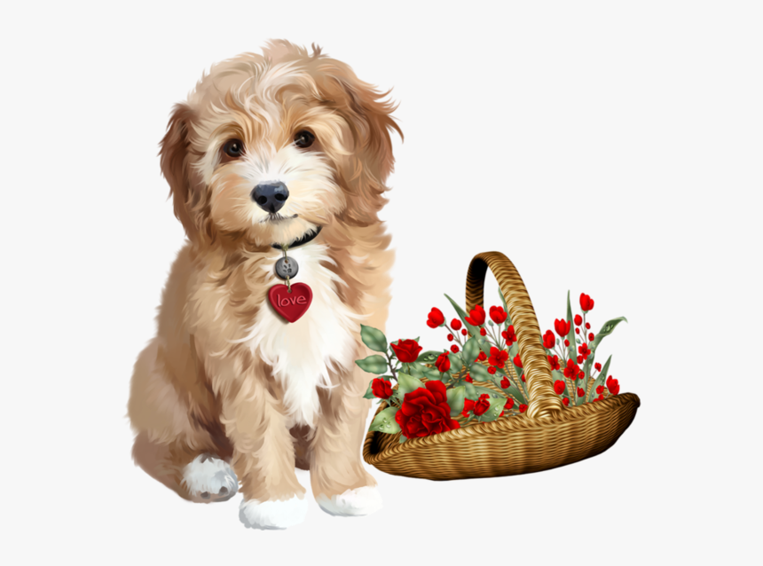 Tube Dog And Flowers Png - Watercolor Painting Of Puppies, Transparent Png, Free Download