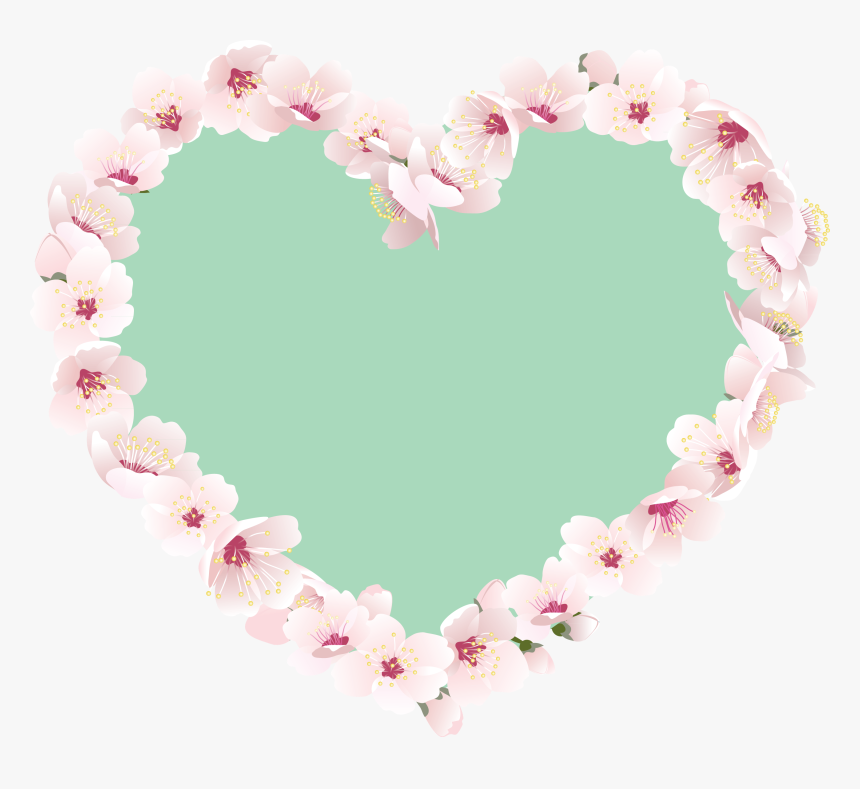 Heart Pink Border Flowers - Heart, HD Png Download, Free Download