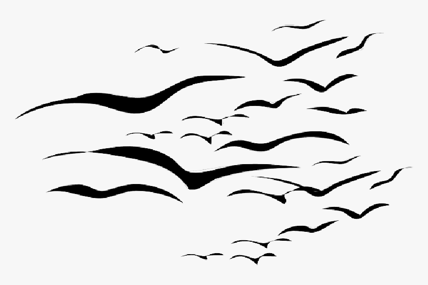 Drawing, Sky, Birds, Bird, Flying, Shape, Storm, Group - Birds In The Distance Drawing, HD Png Download, Free Download