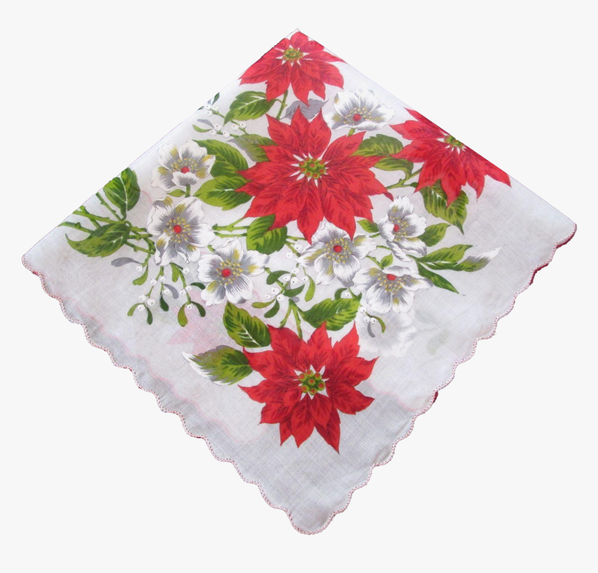 Christmas Hanky Hankie Vintage 1950s Poinsettia Flowers - Hanky Png, Transparent Png, Free Download