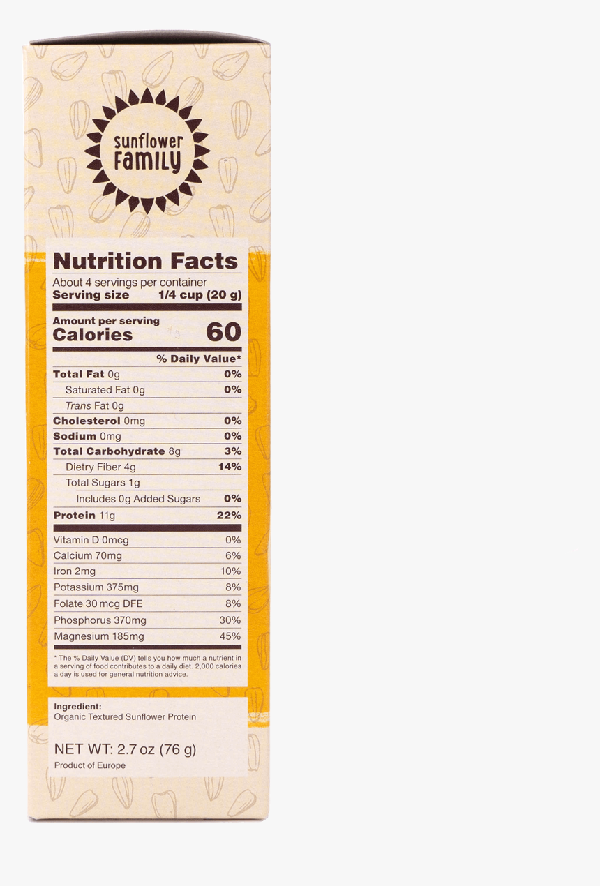 Sunflowerfamily Organic Sunflower Hache Nutrition Facts - Packaging And Labeling, HD Png Download, Free Download