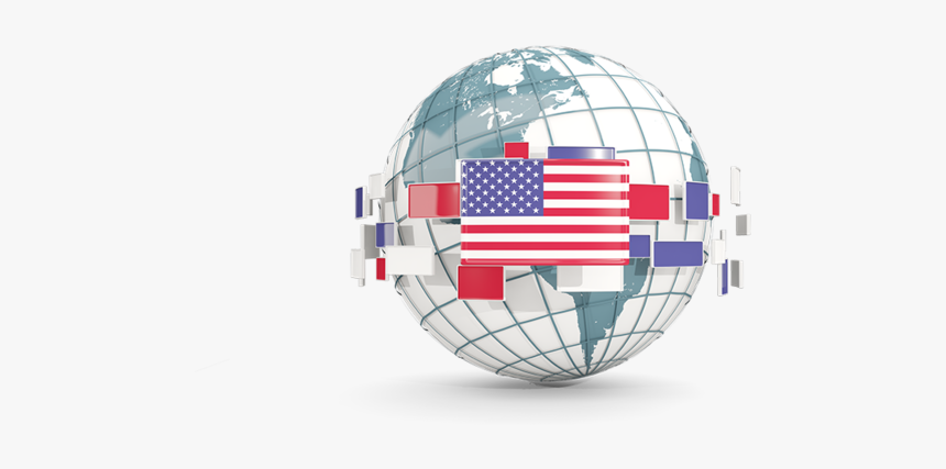 Globe With Line Of Flags - America Flags On Globe, HD Png Download, Free Download