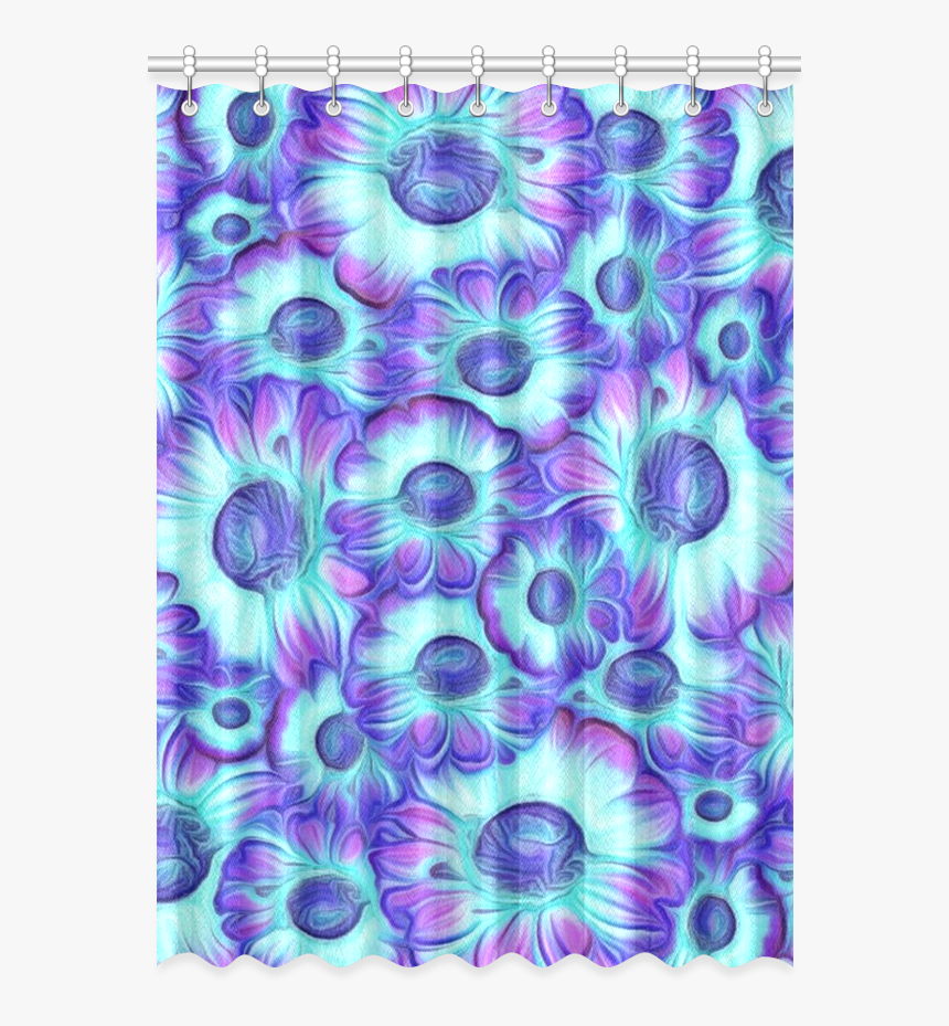 Flashy Blue Flowers Window Curtain - Window Valance, HD Png Download, Free Download