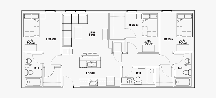 3 Bedroom 3 Bath House Floor Plans, HD Png Download, Free Download