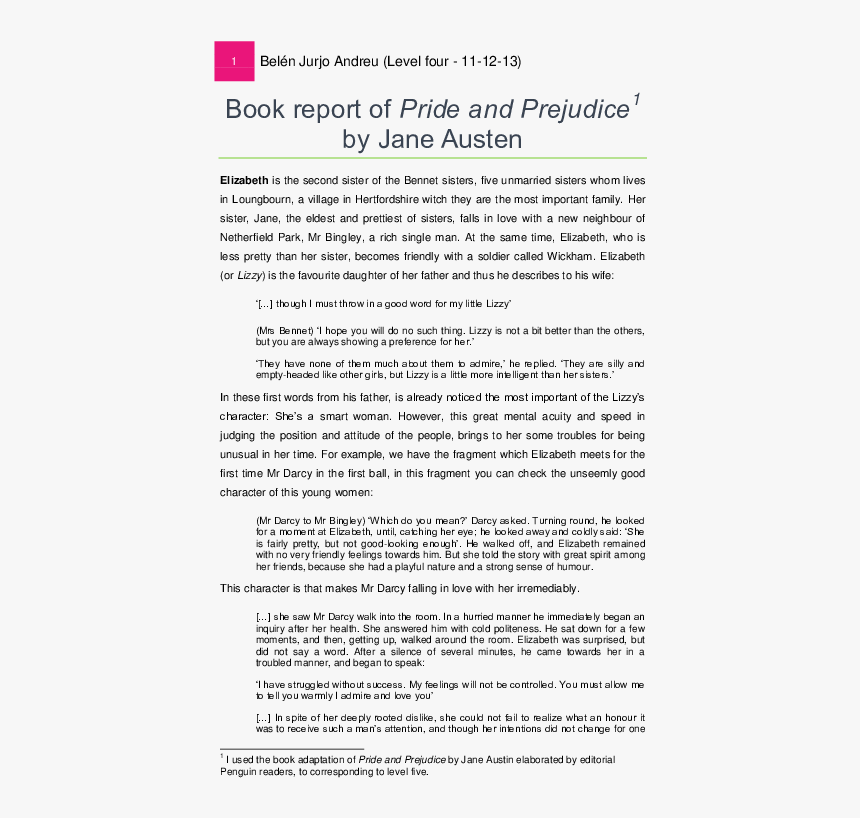 Book Report On Pride And Prejudice By Jane Austen, HD Png Download, Free Download