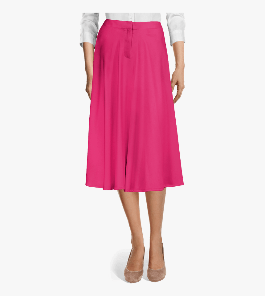 Pink Tweed High Waisted Midi Flared Skirt-view Front - Outfit Falda De Lapiz Verde Militar, HD Png Download, Free Download