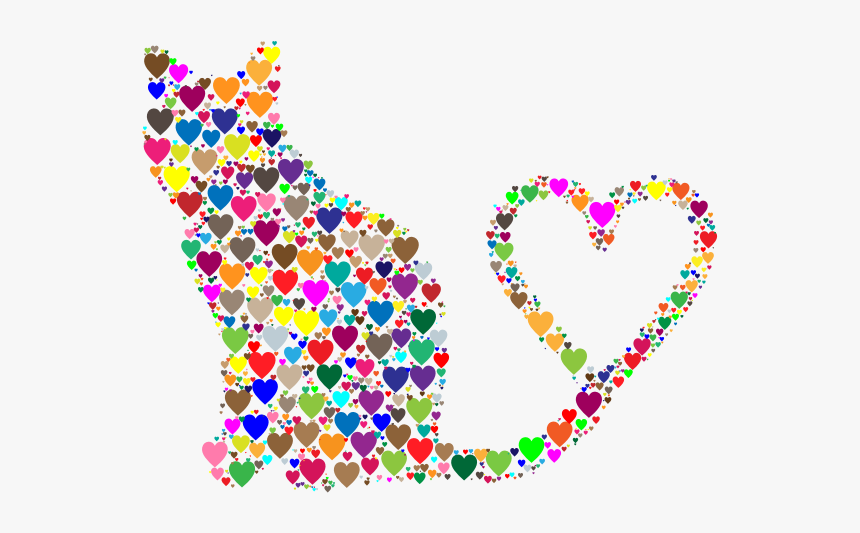 Cat 2 Silhouette Heart Tail Hearts - Heart Cat Clip Art, HD Png Download, Free Download
