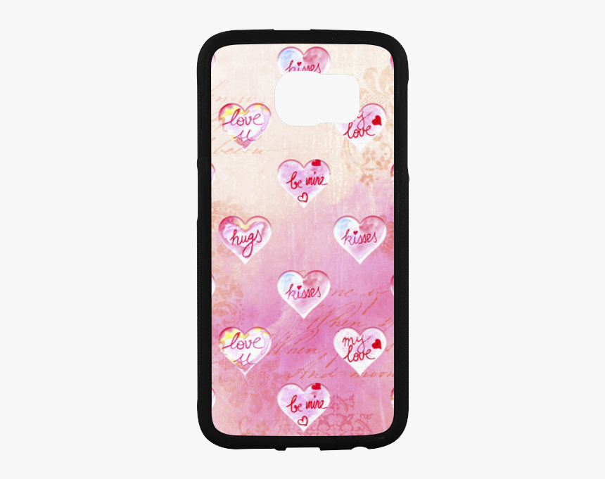 Vintage Pink Hearts With Love Words Rubber Case For - Mobile Phone, HD Png Download, Free Download