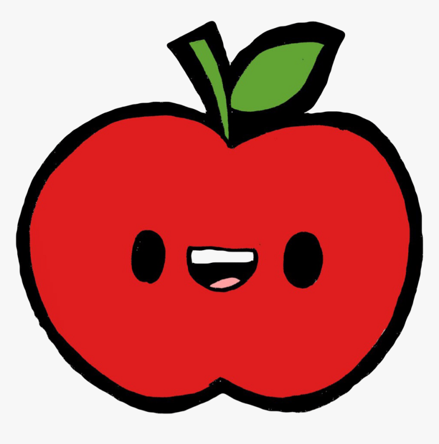 Apple Red Green Fruit Tropical Exotic Kawaii Cute Happy Drawing, HD