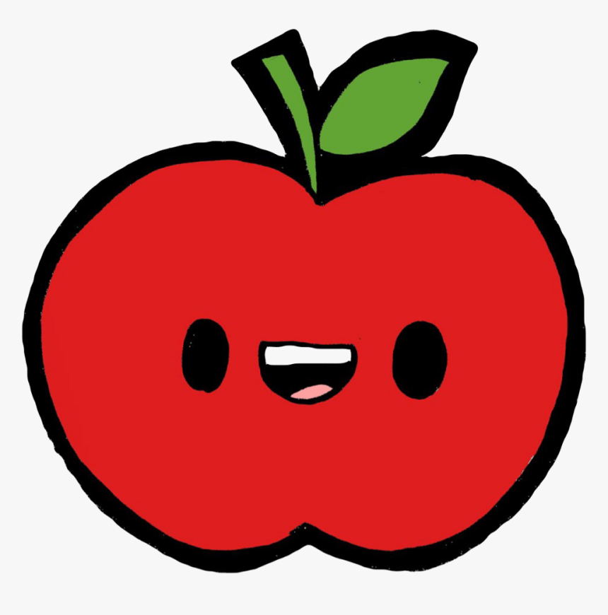 Apple Red Green Fruit Tropical Exotic Kawaii Cute Happy - Drawing, HD Png Download, Free Download