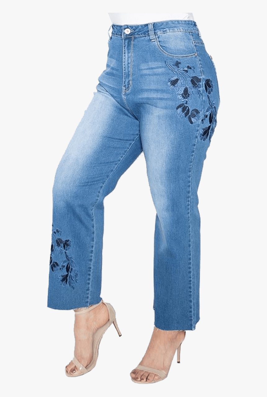 Women"s Plus Size Ankle Skinny Jean W/floral Embroidery - High Heels, HD Png Download, Free Download