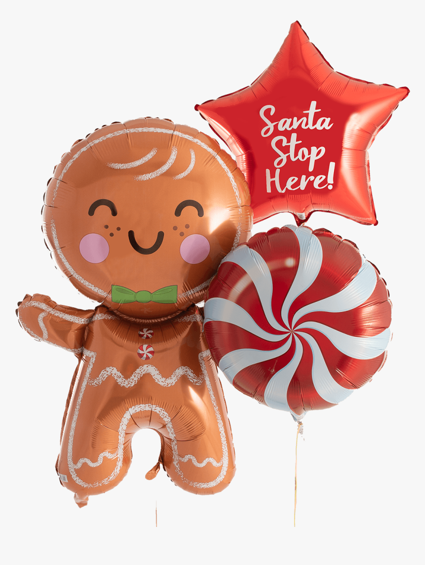 Ready & Floating Gingerbread Man Santa Stop Here Bunch - Gingerbread Man Foil Balloon, HD Png Download, Free Download