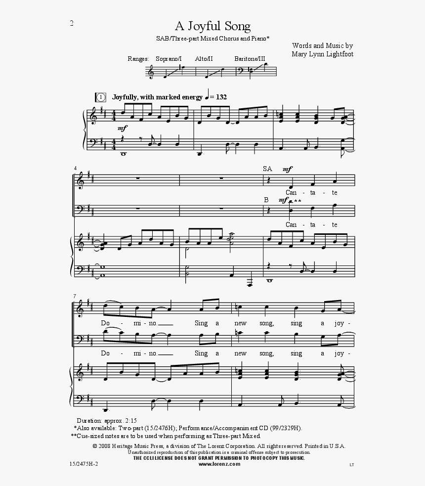 Joyful Song Sheet Music, HD Png Download, Free Download