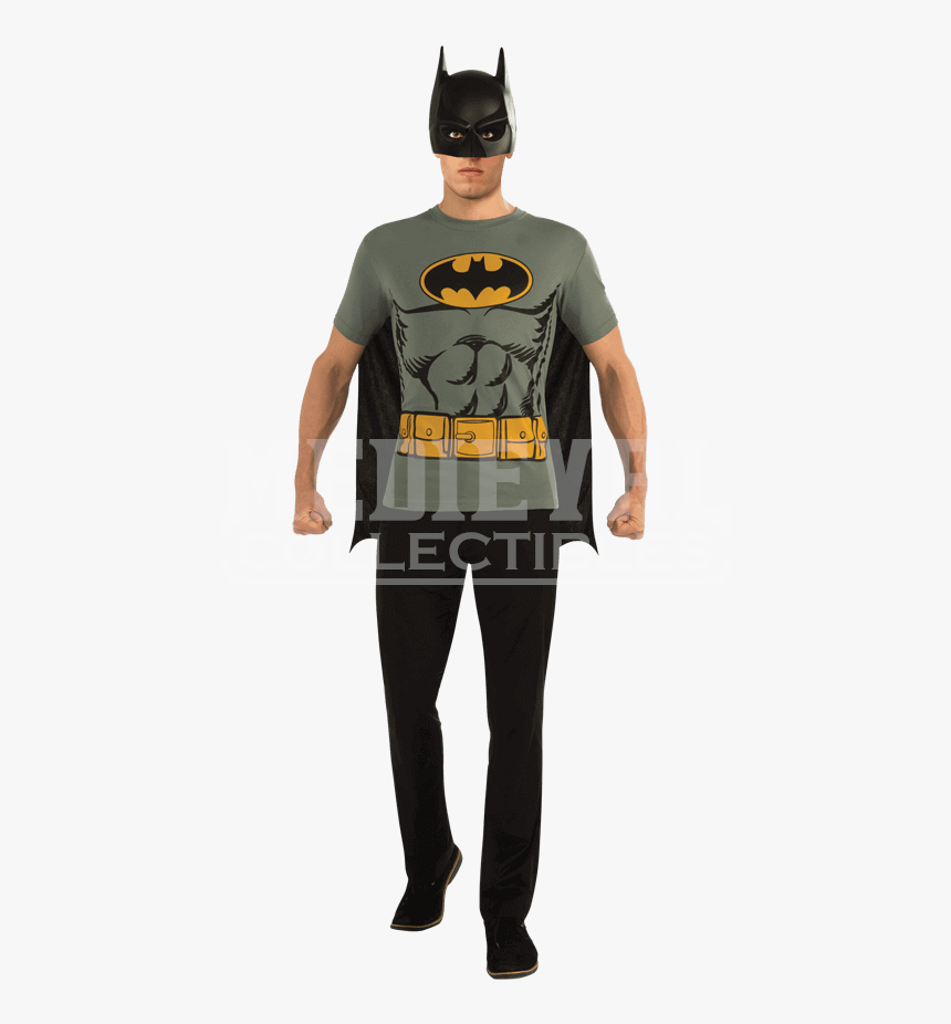 Adult Batman Grey Cape T-shirt With Mask - Batman Costume Adult Shirt, HD Png Download, Free Download