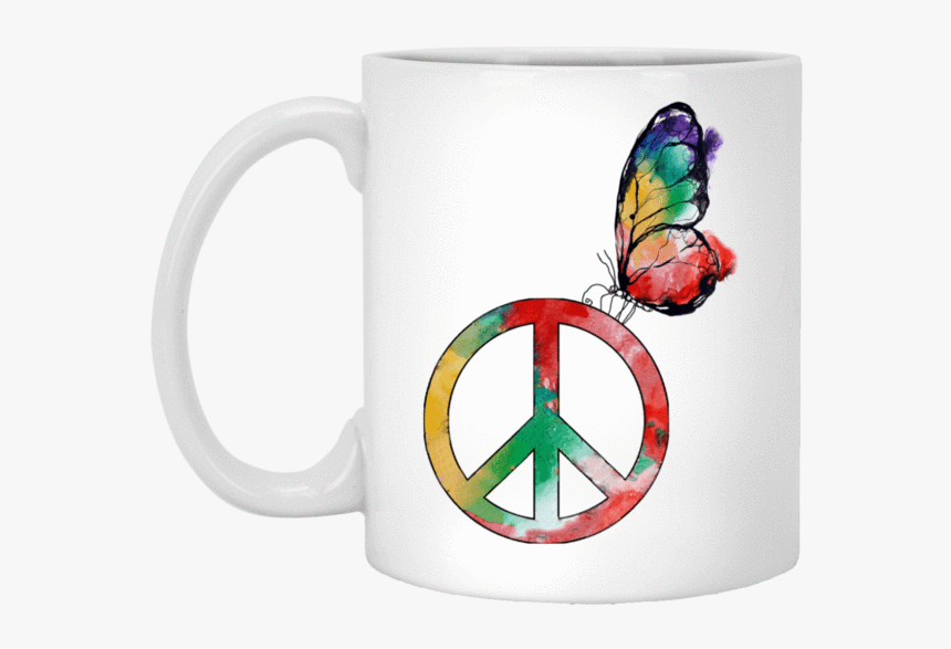 Hippie Peace Butterfly Colorful Peace Symbol White - Merry Christmas Coffee Mug, HD Png Download, Free Download