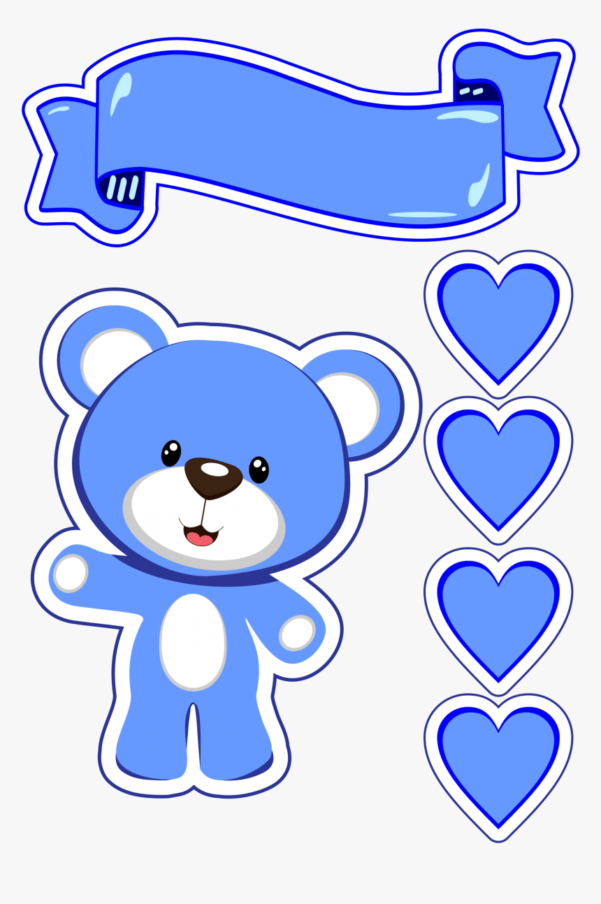 Ursinho Com Corações Azul Decoração Para Bolo - Topo De Bolo Azul, HD Png Download, Free Download
