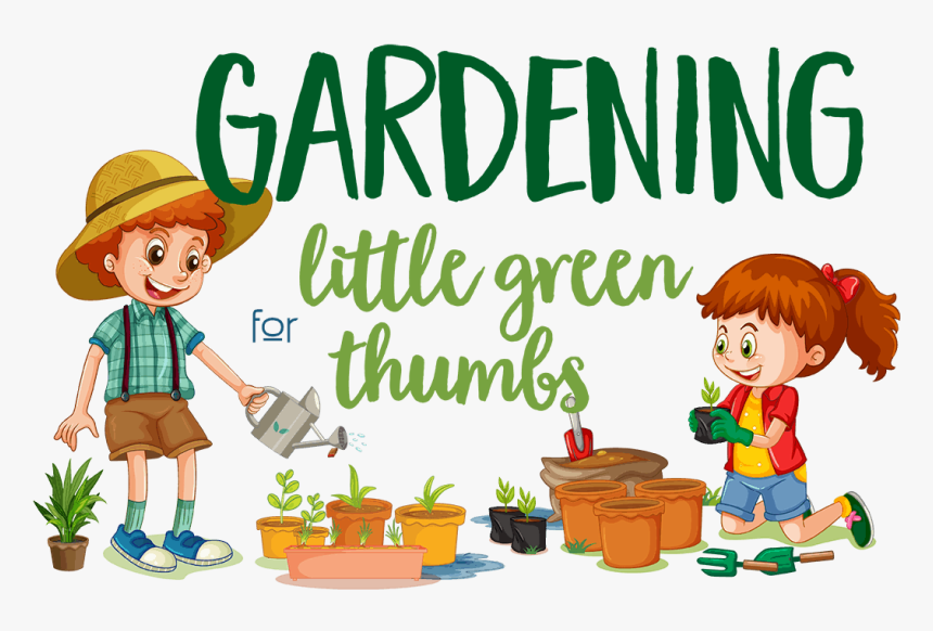 Little Boy And Girl Gardening With Plants And Pots - Cartoon, HD Png Download, Free Download