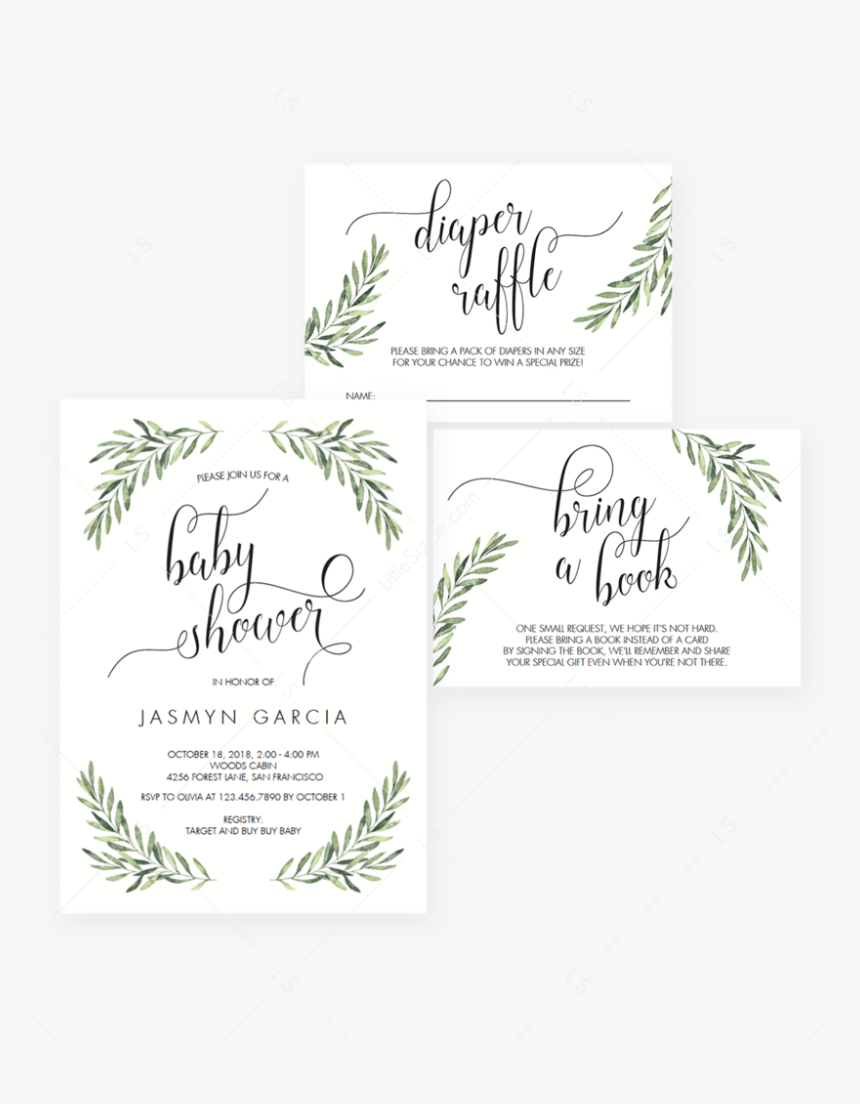 Green Olive Leaf Baby Shower Invitation Bundle Diy - Baby Shower, HD Png Download, Free Download