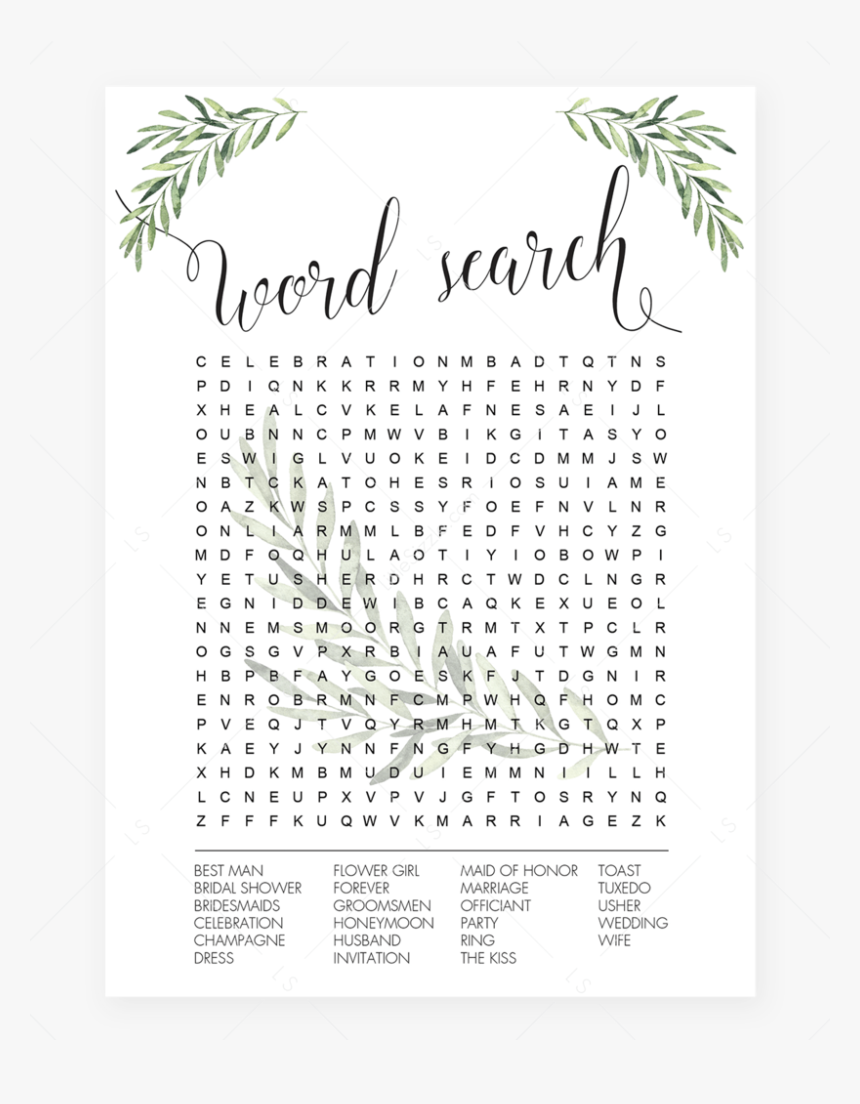 Wedding Word Search Game Printable Greenery Theme By - Hero Word Search, HD Png Download, Free Download