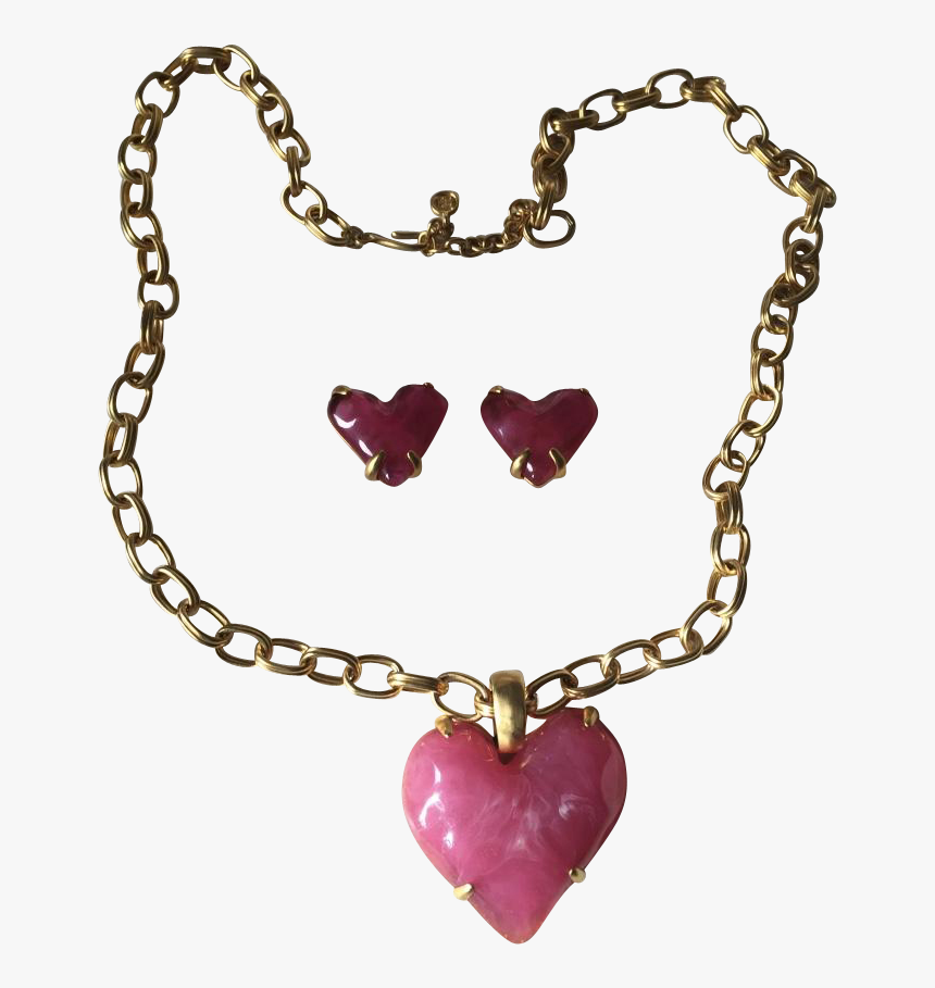 Givenchy Gold Metal Chain & Pink Jelly Lucite Heart - Necklace, HD Png Download, Free Download