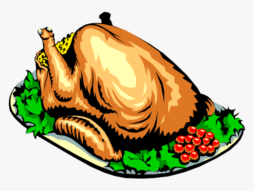 Vector Illustration Of Roast Turkey Poultry Dinner - Turkey On A Platter Art, HD Png Download, Free Download