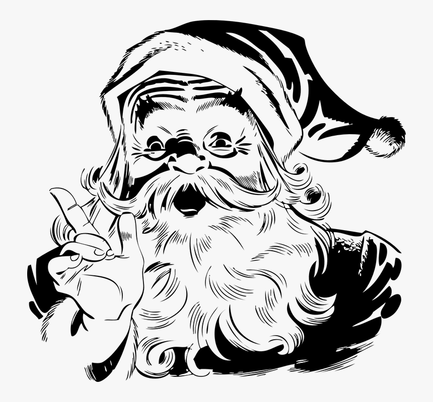 Santa, Santa Claus, Santa Clause, Saint Nicholas - Santa Claus Black And White, HD Png Download, Free Download