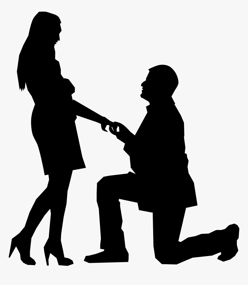 Silhouette Knee Man Clip Art - Man On One Knee Proposing, HD Png Download, Free Download