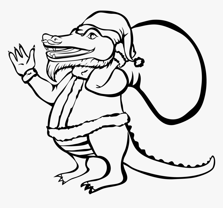 Santa Alligator Vector Clip Art - Line Art, HD Png Download, Free Download