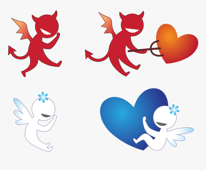 Angel, Devil, Love, Heart, Hell, Paradise, Drawing - Devil Angel Png, Transparent Png, Free Download