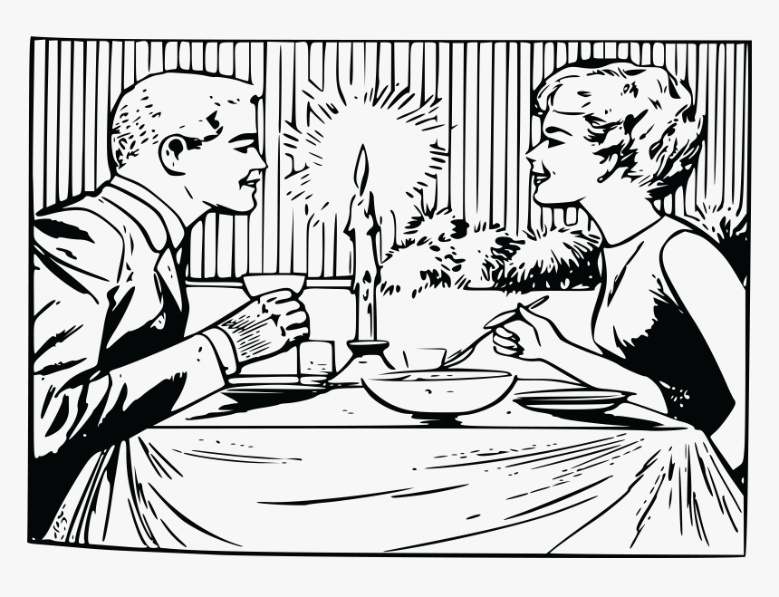 Free Clipart Of A Retro Couple Eating Dinner On A Date, - Dating Couple First Date, HD Png Download, Free Download