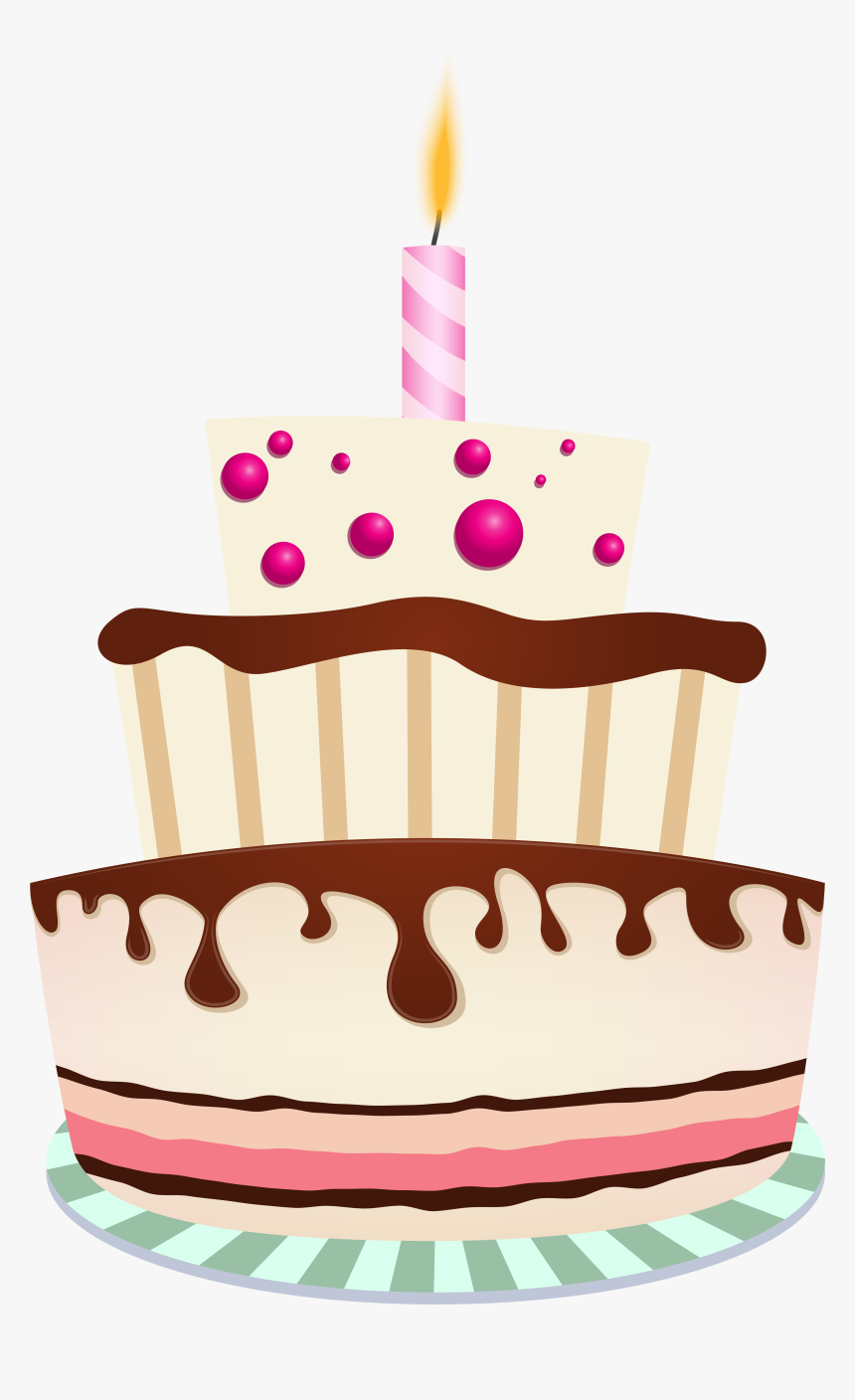 Birthday Cake With One Candle Png Clipart Image - Transparent Background Birthday Cake Png, Png Download, Free Download