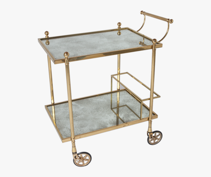 Vintage Brass And Antiqued Mirror Bar Cart - Sofa Tables, HD Png Download, Free Download